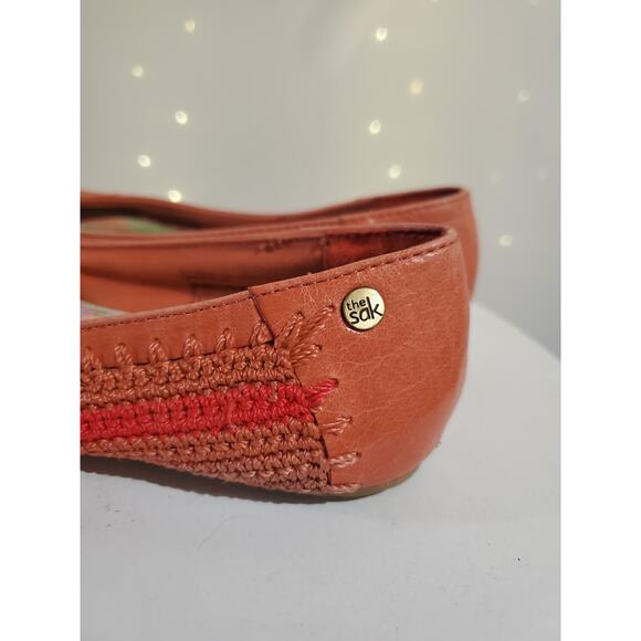 The Sak Crochet Leather Boho Ballet Flats Size 6.5 Coral Pink Cottagecore Fairy - Picture 8 of 10
